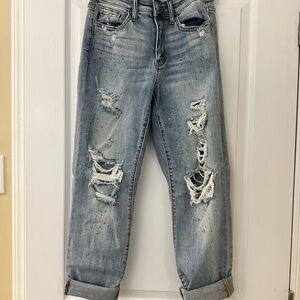 Judy Blue boyfriend fit jeans ripped with pain splash